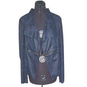 SZ10 Joseph Ribkoff Faux Leather Draped Blazer Blue
